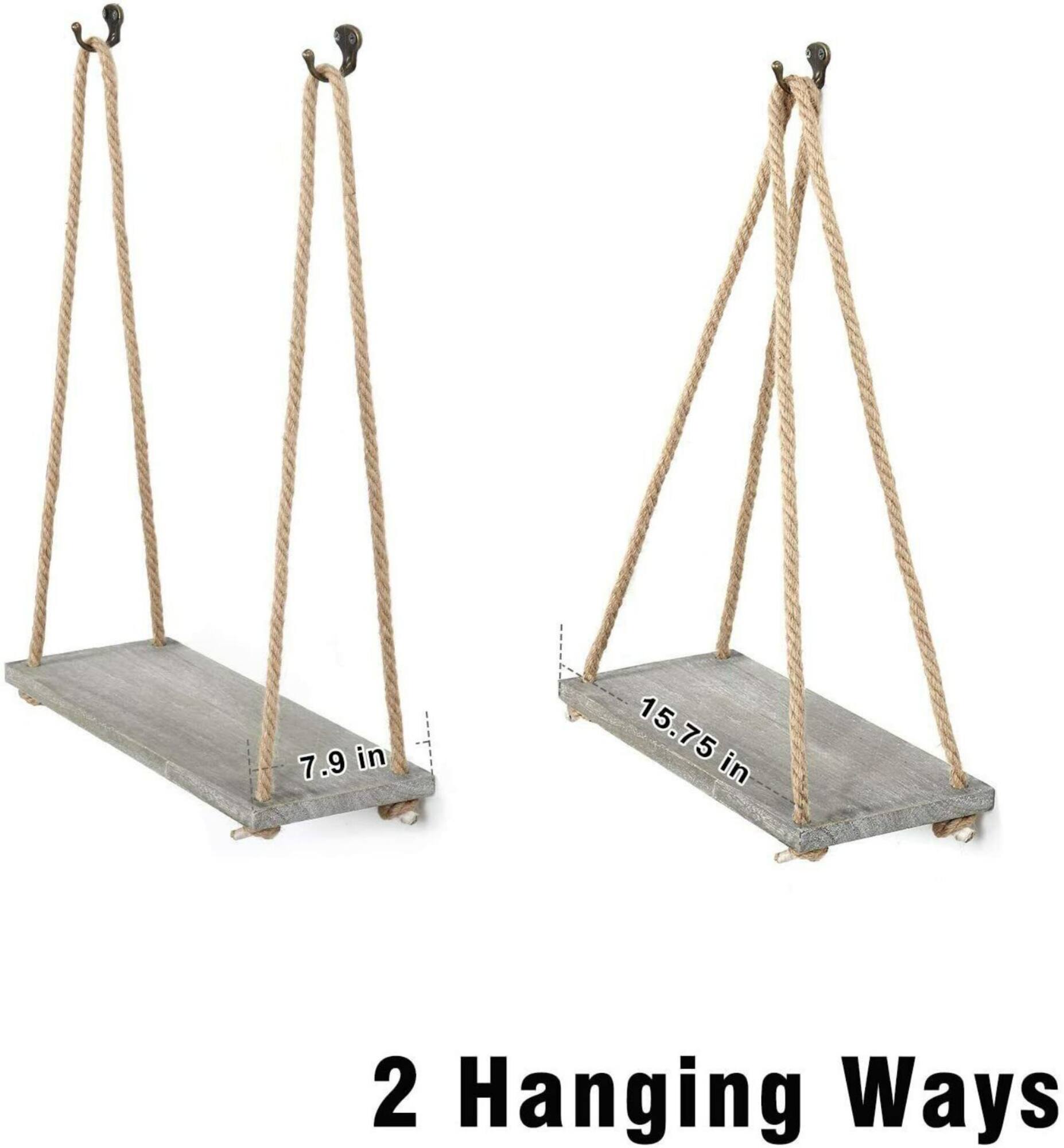 NEX™ 16" Gray Green Hanging Rope Wood Wall Shelves, 4ct.